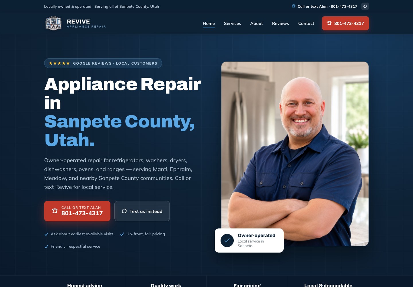Revive Appliance Repair homepage