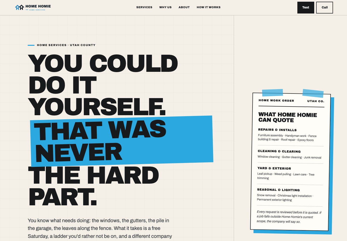 Desktop homepage of Home Homie