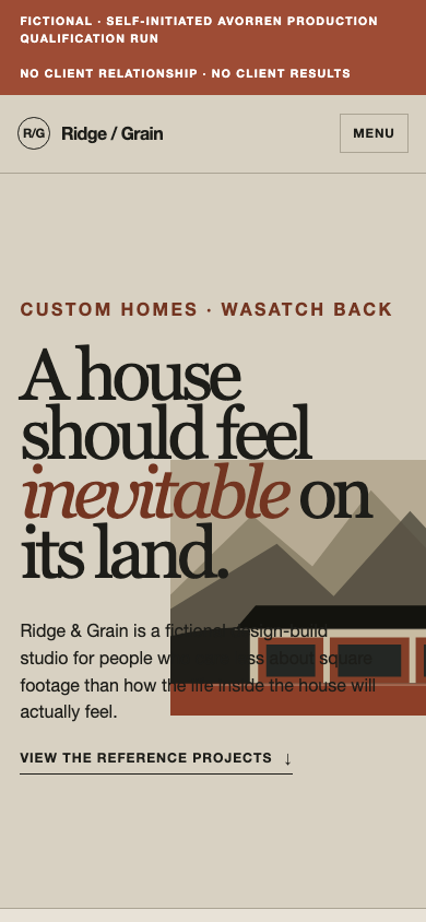 Mobile view of the Ridge and Grain studio concept