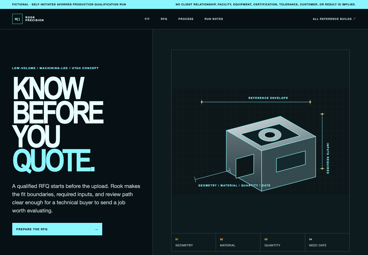 Desktop view of the Rook Precision manufacturing studio concept