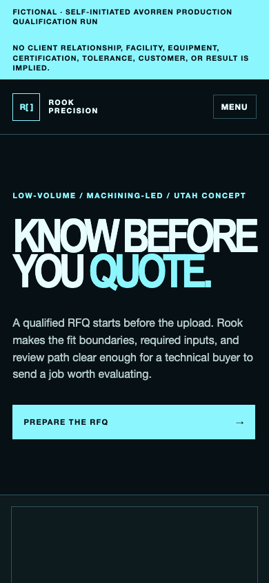 Mobile view of the Rook Precision studio concept